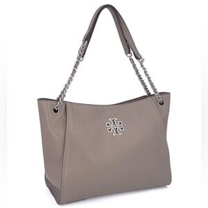 Tory Burch Britten Triple Compartment Bag French Grey Leather Chain Strap $695